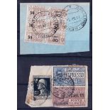 1923 parcel post stamps used as postage 30c on 5c (Sassone 20) block of 6 used on piece & Sassone