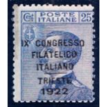 1922 Philatelic Congress Trieste 25c blue U/M, centred to lower right, fine.