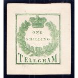1868 Telegraph Essay 1/- green, anonymous design of Crown & Wreath on wove card, fine.