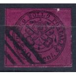 Papal States: 1867 20c black on red used, slight crease.
