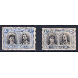 1910-13 2/- black & ultramarine & 2/- black & dull blue, both Mint, minor faults.