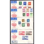 1957 (April 1st) Tangier Centenary set of 20 on 4 matching illustrated FDCs with British Post