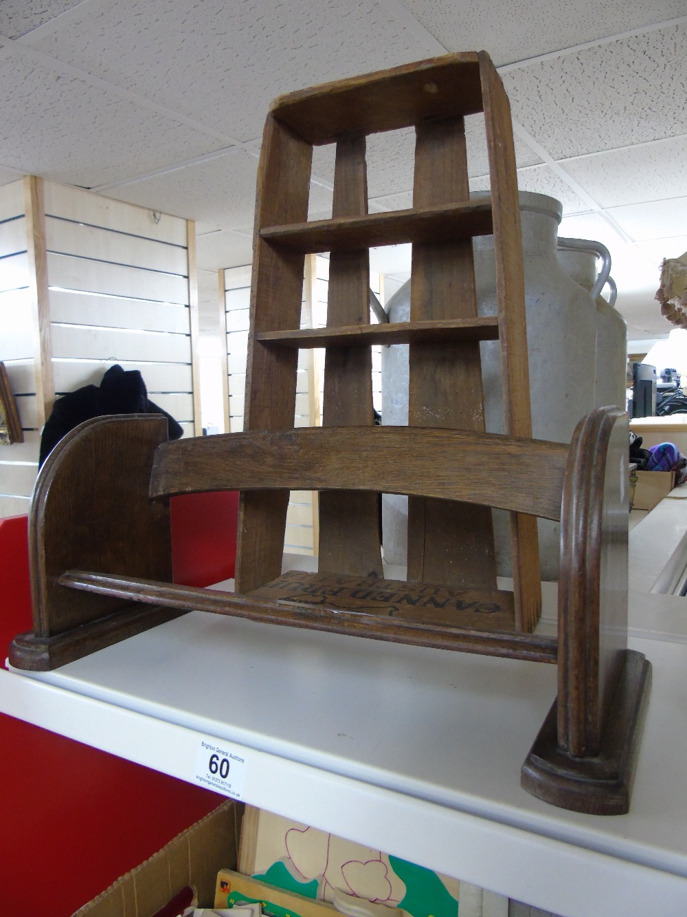 OAK, ARTS & CRAFTS STYLE BOOK STAND & A SHELF MADE FROM A CRATE