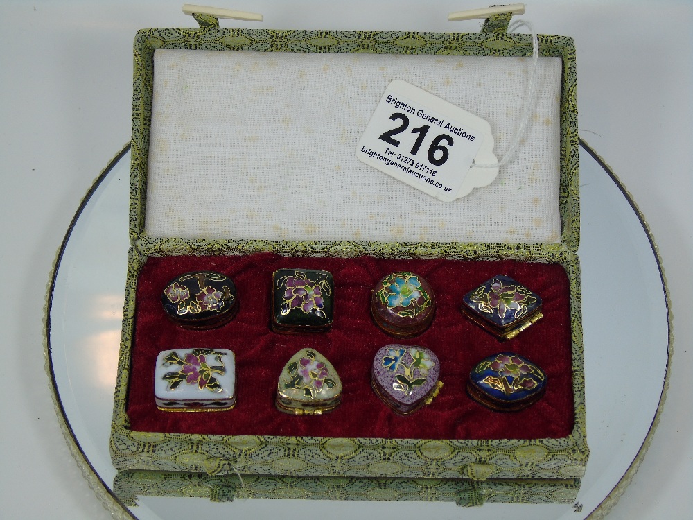 CASE OF 8 MINIATURE ORIENTAL ENAMELLED BOXES