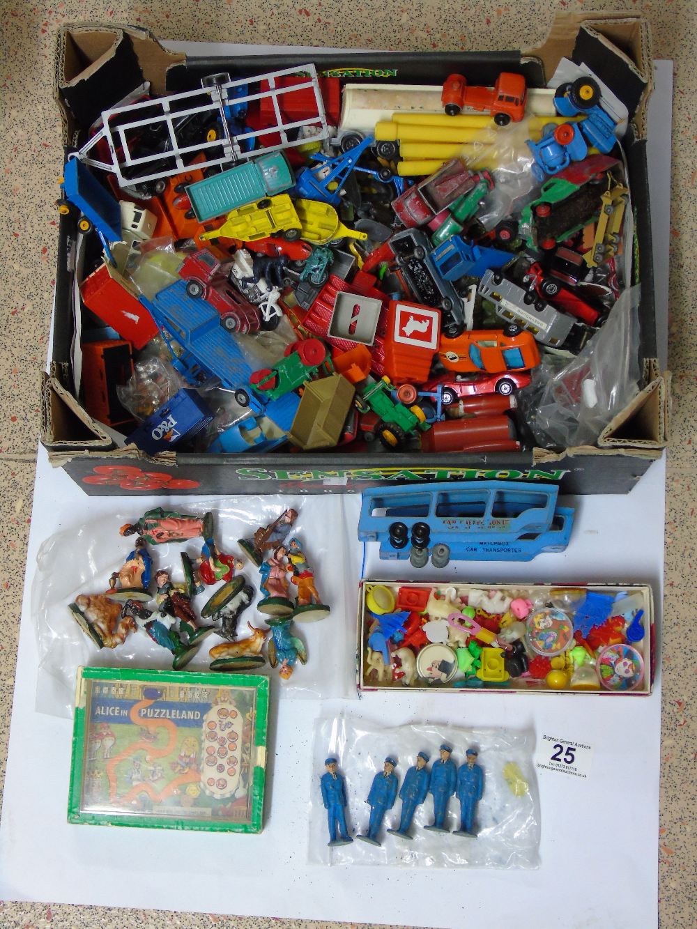 BOX OF VEHICLES INCLUDING MATCHBOX & LESNEY