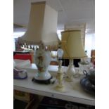 3 TABLE LAMPS, ONYX & CERAMIC