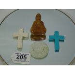 4 ORIENTAL JADE ITEMS, INCLUDING BUDDHA FIGURE