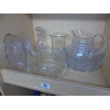 QUANTITY OF GLASS INCLUDING DECANTER, CELERY VASE & BOWLS