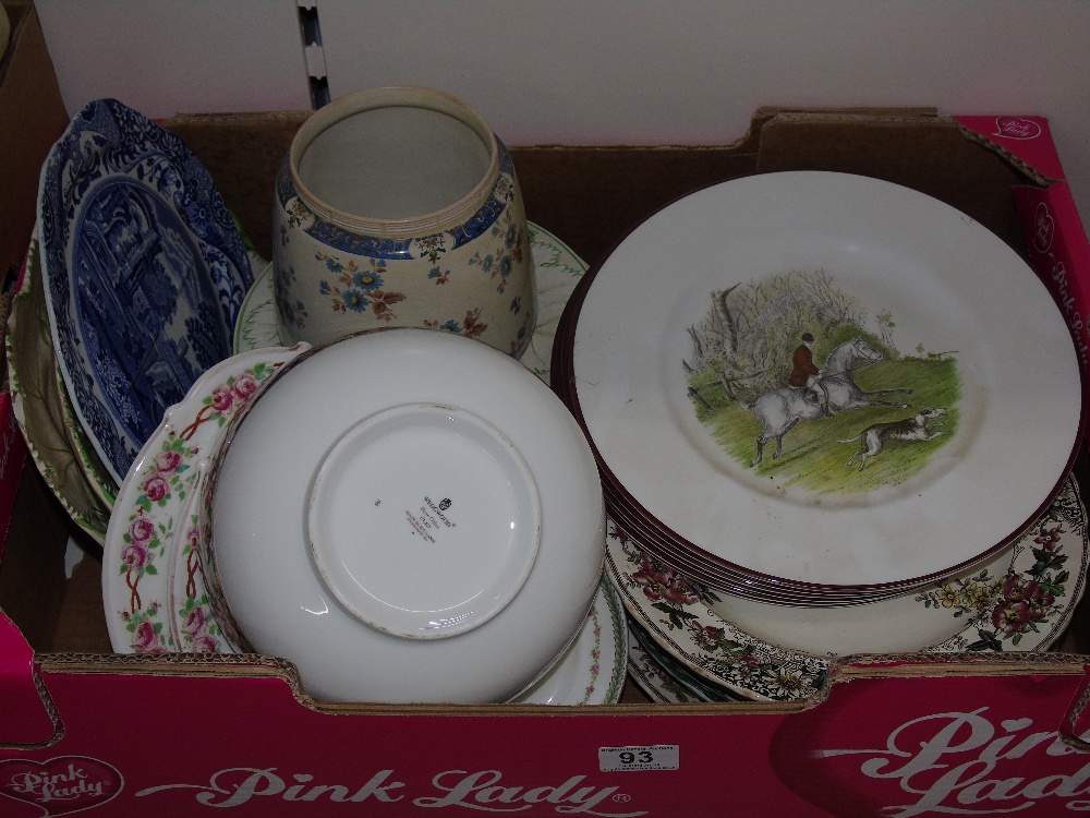 QUANTITY OF CHINA INCLUDING, WEDGWOOD BOWL & HUNTING SCENE PLATES