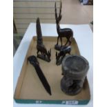 QUANTITY OF CARVED ANIMAL FIGURES & CARVED HORN