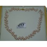 BOXED PINK PEARL NECKLACE WITH 14K GOLD CLASP