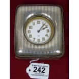 CASED, SILVER FACED ANTIQUE TRAVEL CLOCK