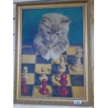 PAINTING OF A CAT 'PLAYING' CHESS