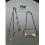 925 SILVER & PEARL NECKLACE + 925 SILVER WINE BOTTLE LABEL