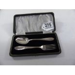 BOXED STERLING SILVER SPOON / FORK , BIRMINGHAM ARTHUR PRICE 1960