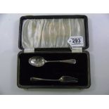 BOXED STERLING SILVER FORK & SPOON, BIRMINGHAM 1941, LANSON LTD.