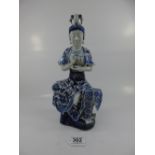 ASIAN CERAMIC BLUE & WHITE BUDDHA FIGURE