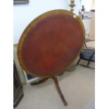 CIRCULAR TILT TOP TABLE WITH LEATHER INSERT