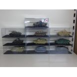 10 MODELS OF TANKS IN DISPLAY CASES