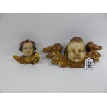 CARVED PINE CHERUB + 1 OTHER