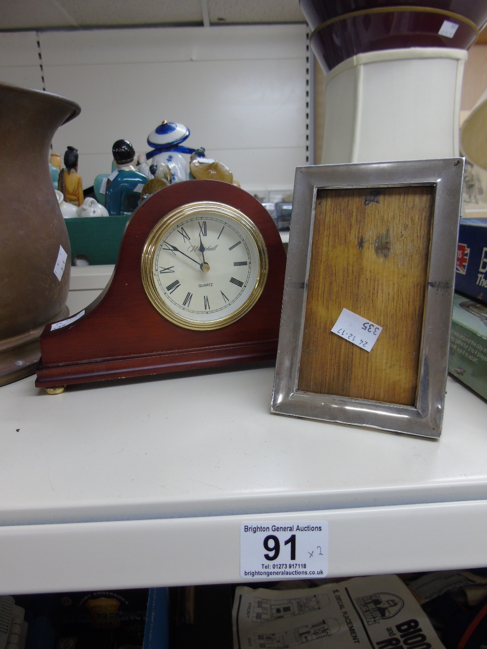 WHITEHALL MANTLE CLOCK & HALL MARKED SILVER PICTUR