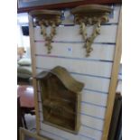 2 WALL SCONCES & A GILDED SHELF