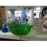 4 GLASS ITEMS & 2 CERAMIC VASES