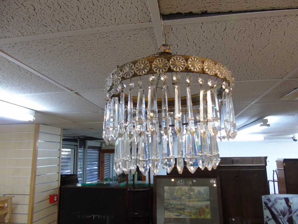 VINTAGE HANGING LIGHT WITH GLASS DROPS - Image 2 of 3