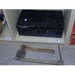 METAL TOOL BOX & TOOLS INCLUDING ENTRENCHING TOOL & AXE