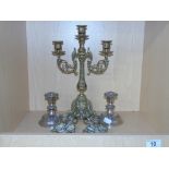 2 PAIRS OF CANDLESTICKS AND A CANDELABRA