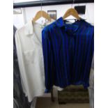 2 LADIES VINTAGE AQUASCUTUM BLOUSES, BLUE 38", CREAM SIZE 18