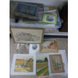 BOX OF ASSORTED WATER COLOURS & SKETCHES