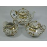 ORIENTAL CERAMIC GILDED TEAPOT, SUGAR & CREAM