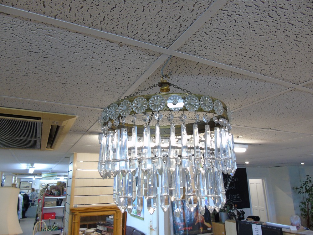 VINTAGE HANGING LIGHT WITH GLASS DROPS - Image 3 of 3