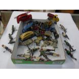MIXED VINTAGE VEHICLES, LEAD FIGURES & ANIMALS INCLUDING RUSSELL FOOTBALLERS A/F