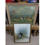 2 X PICTURES OF BADGER & HUNTING SCENE