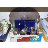 MIXED LOT INCLUDING BOXED GOBLETS & LARGE TRAY