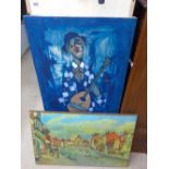2 X CANVASSES OF CLOWN & TOWN SCENE