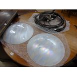 PAIR OF OPALESCENT CEILING HUNG CENTRE LIGHTS & FITTINGS