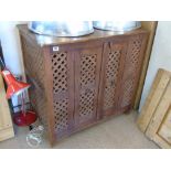 ASIAN WOODEN CUPBOARD WITH OPENWORK DOORS