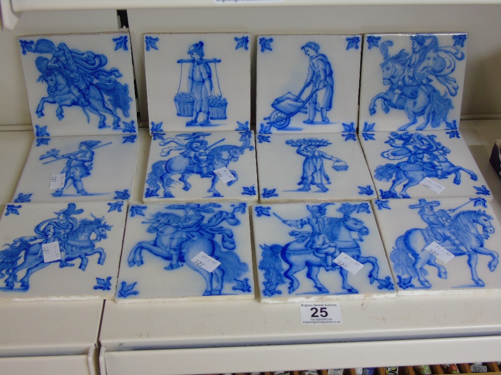 12 BLUE & WHITE DELFT STYLE TILES