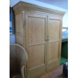 ANTIQUE PINE LINEN PRESS / CONVERTED WARDROBE WITH KEY