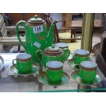 JAPANESE GREEN & GILT COFFEE SET