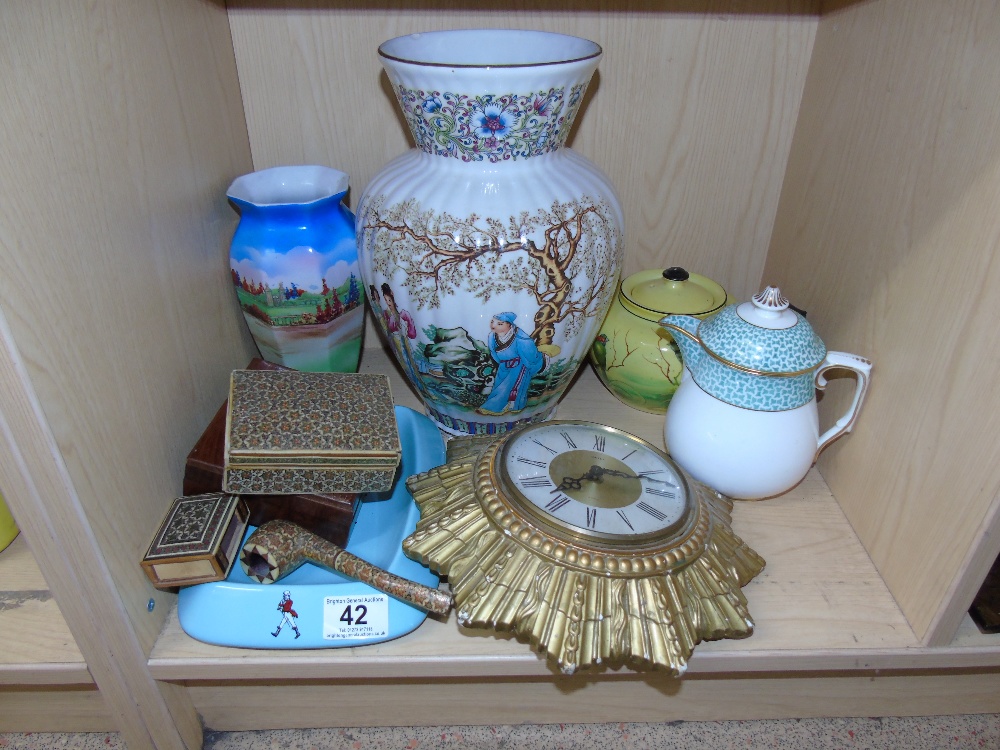 MIXED LOT INCLUDING SUNBURST CLOCK & SMOKING ITEMS