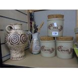 3 CERAMIC KITCHEN CONTAINERS & VASES + OTHERS