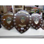 3 VINTAGE SHIELD TROPHY PLAQUES