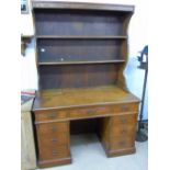 ANTIQUE DESK WITH MOUNTED SHELVING UNIT