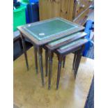 NEST OF 3 LEATHER TOPPED OCCASIONAL TABLES