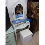 WHITE PAINTED DRESSING TABLE WITH MIRROR & MATCHING STOOL