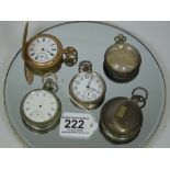 3 HALL MARKED SILVER WATCH CASES, 1 WITH MOVEMENT, 1 GOLD PLATED + 1 POCKET WATCH 'THE TRUMP'